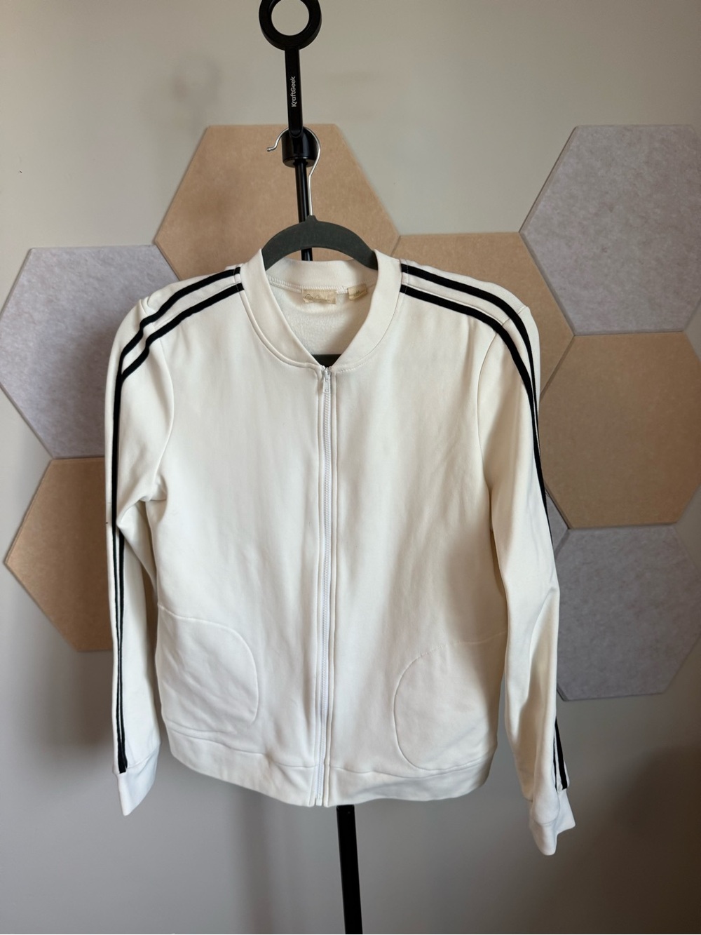Caslon Cream Zip-Up Bomber Jacket with Black Stripes